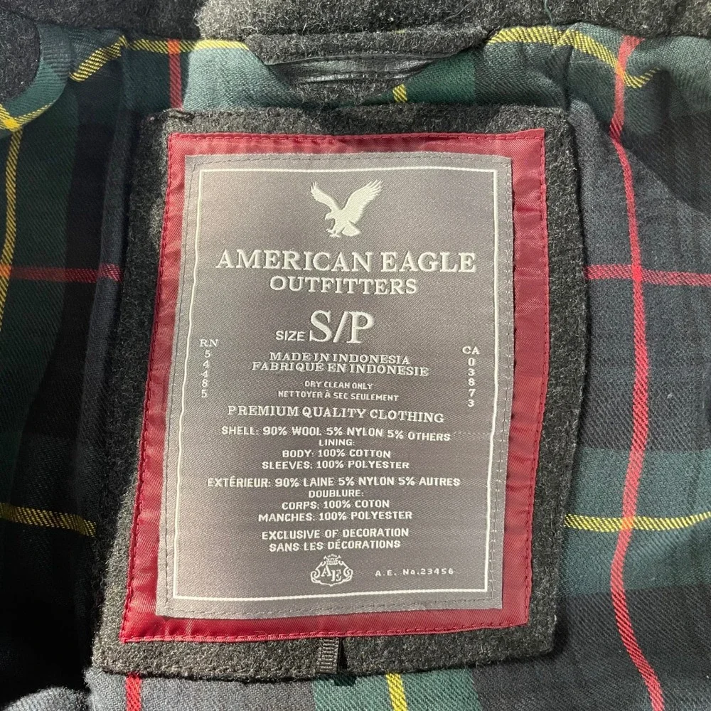 American Eagle Outfitters Mens Wool Blend Double Breasted Pea Coat Charcoal S